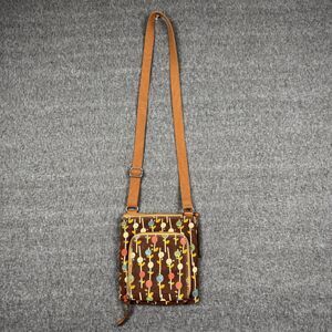 Vintage FOSSIL Canvas CrossBody Bag Flowers Brown Floral Pattern Zipper‎ Y2K